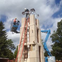 Wesleyan College clock tower installation, Rochester NY